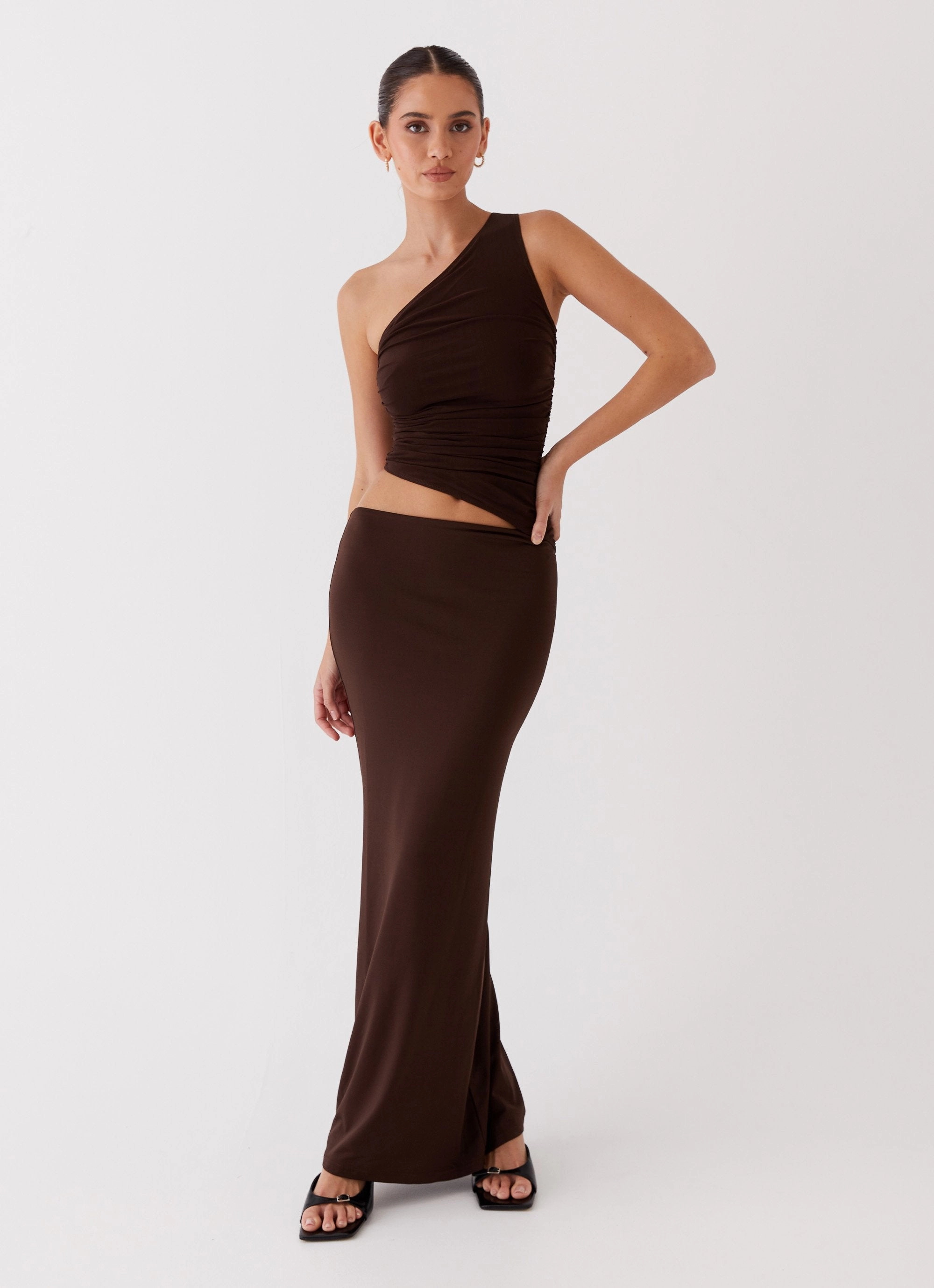 Classic Grace Seranella One Shoulder Maxi Dress - Chocolate