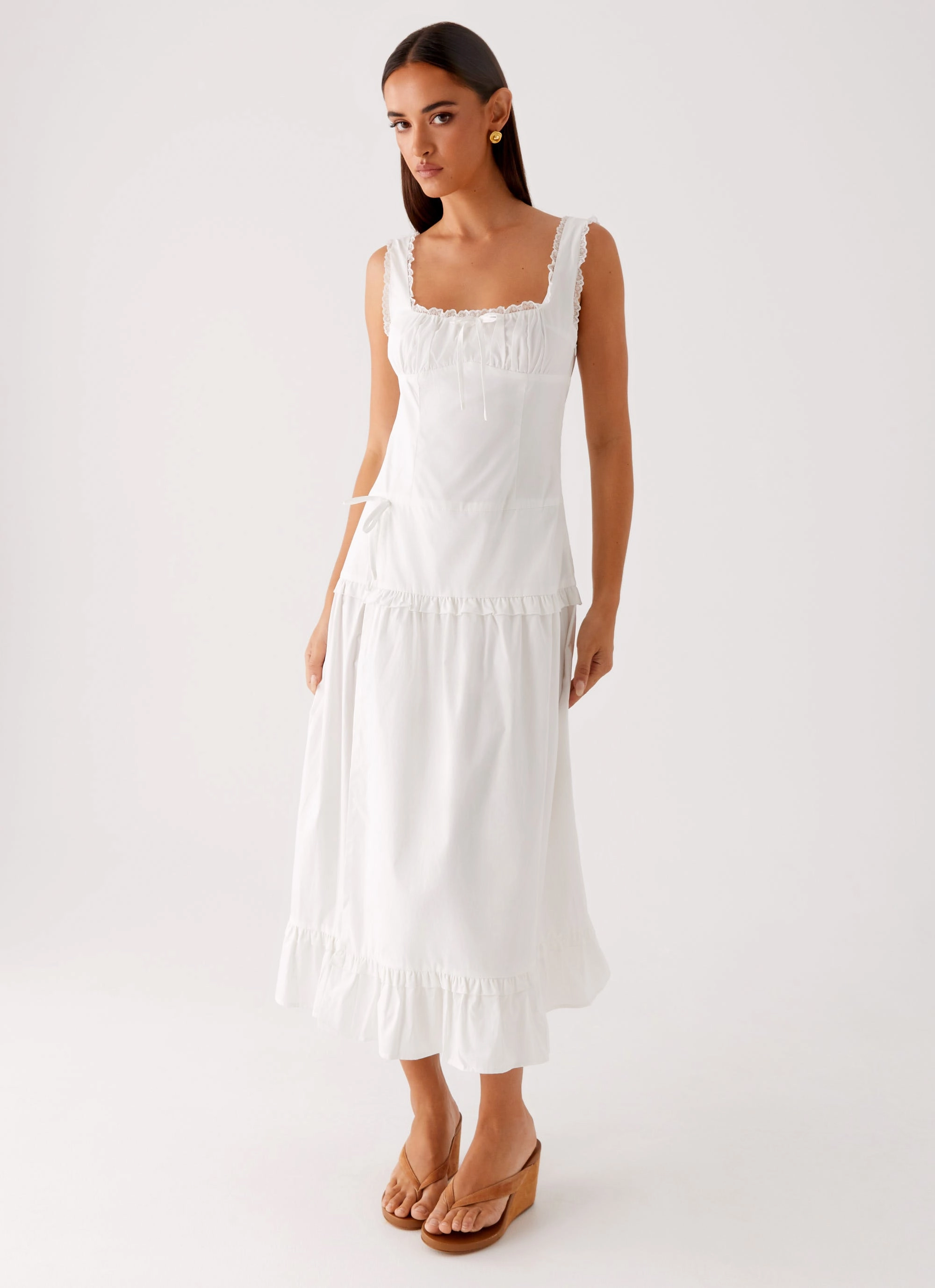 Quinn Midi Dress - White Comfort and Elegance Flowing Fit