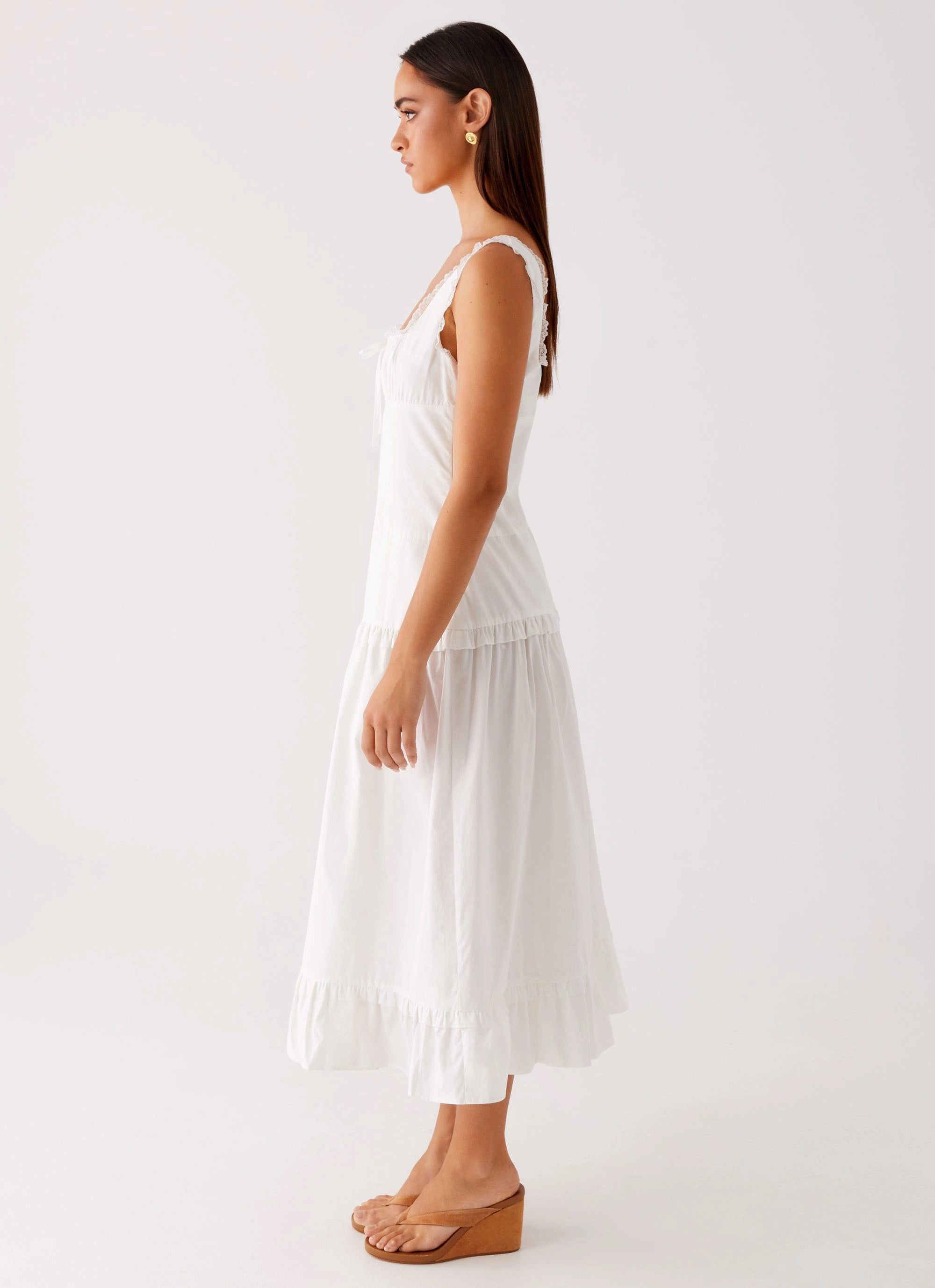 Ruffle Detail Quinn Midi Dress - White