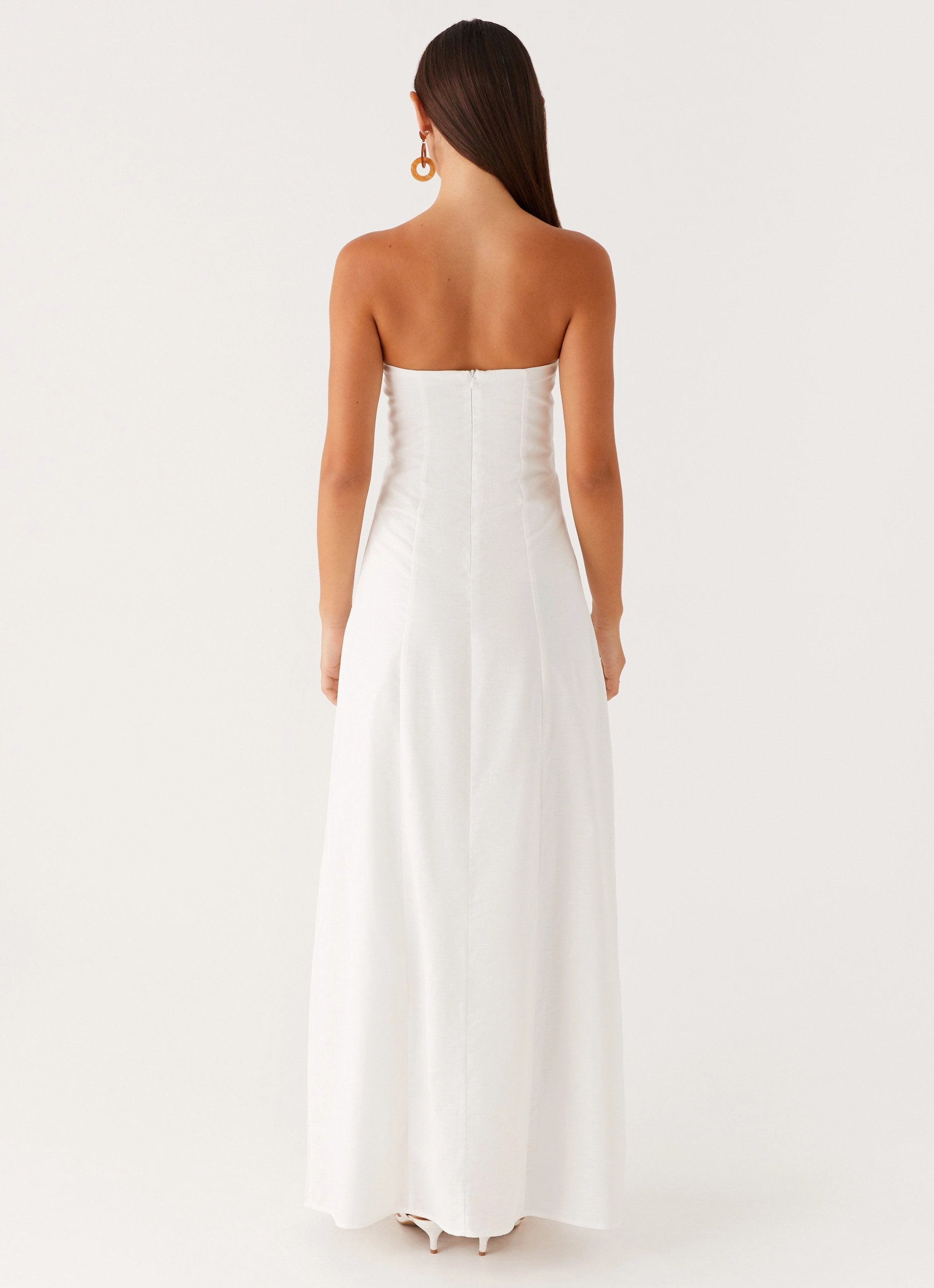 Tayla Linen Maxi Dress - White Slim Silhouette Natural Fit