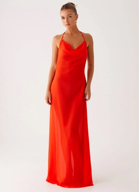 Fantasy Maxi Dress - Orange Cozy Tones Minimalist Elegance