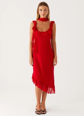 Flower Grace Fariday Midi Dress - Red