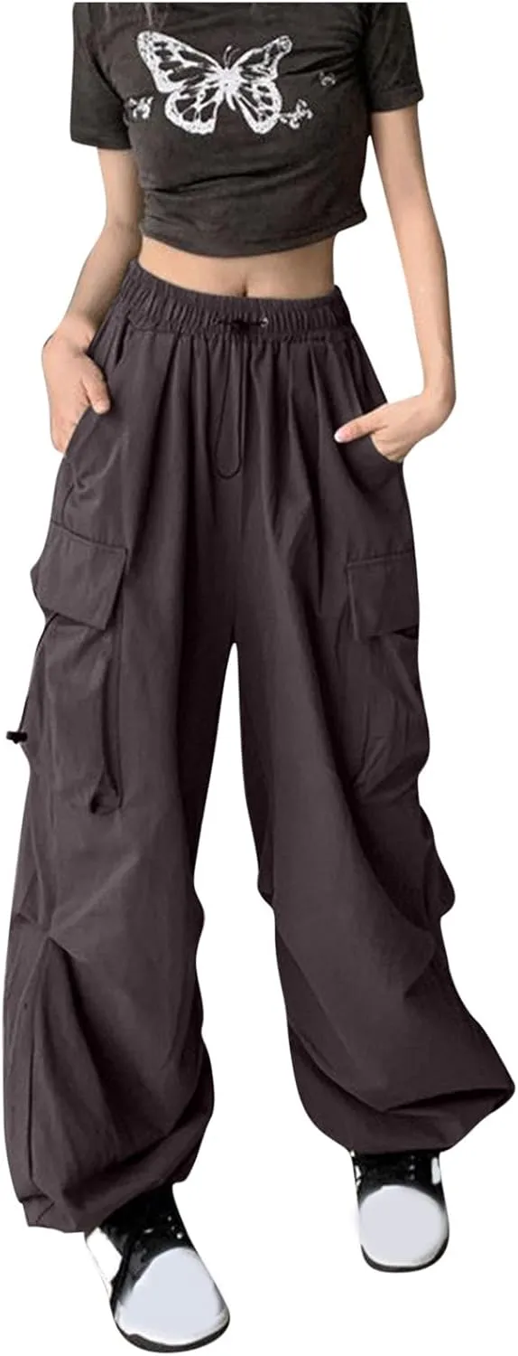 fartey Womens Baggy Cargo Pants High Waist Adjustable Straight Leg Trousers Casual Loose Parachute Hiking Pants with Pocket