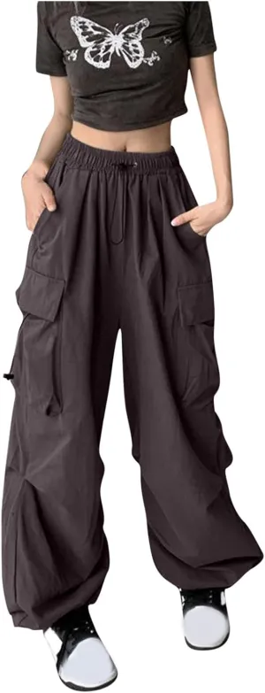 fartey Womens Baggy Cargo Pants High Waist Adjustable Straight Leg Trousers Casual Loose Parachute Hiking Pants with Pocket