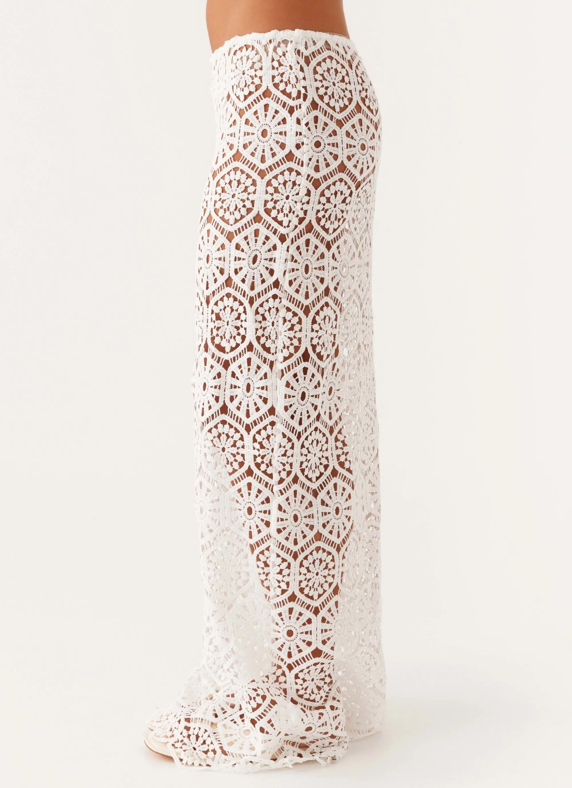 Mika Low Rise Crochet Maxi Skirt - White Seasonal special