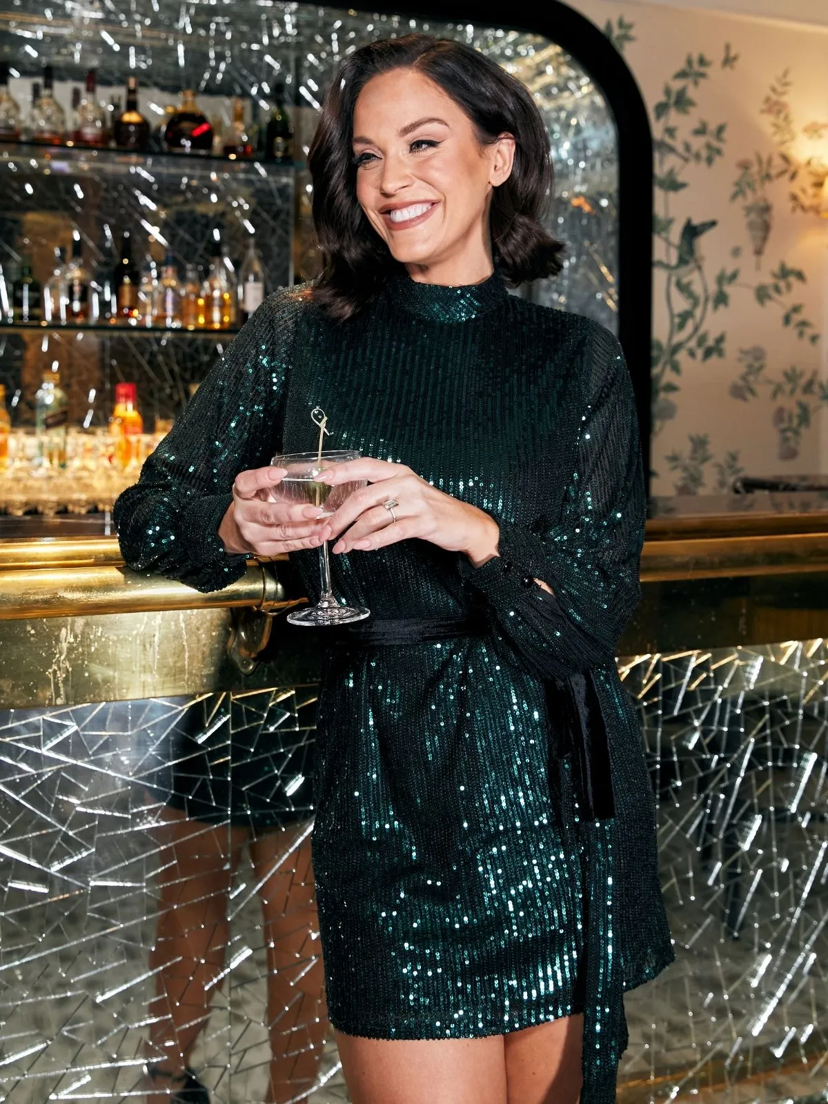 Feminine Style Balanced Lines Hannah Sequin High Neck Mini Dress / Green