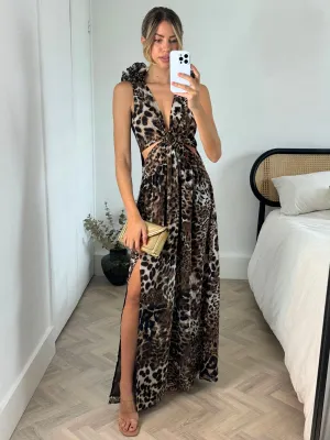 Fashion Forward Layla Maxi dress with shoulder corsage / Animal print Layla Maxi dress with shoulder corsage / Animal print Layer Base