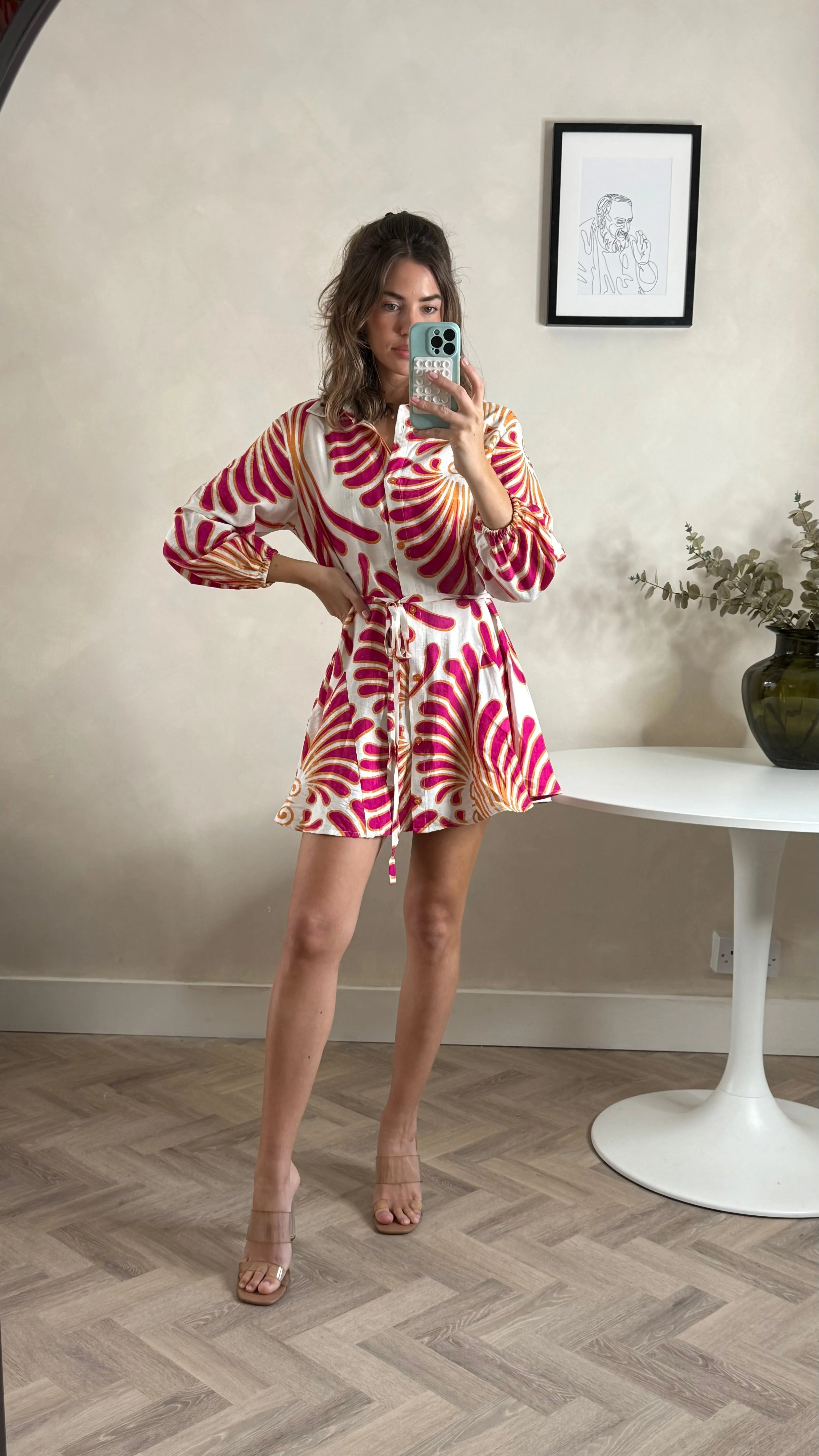 Stretch-Recovery Fashionable Style Myla Mini Tie Shirt Dress Red & Cream