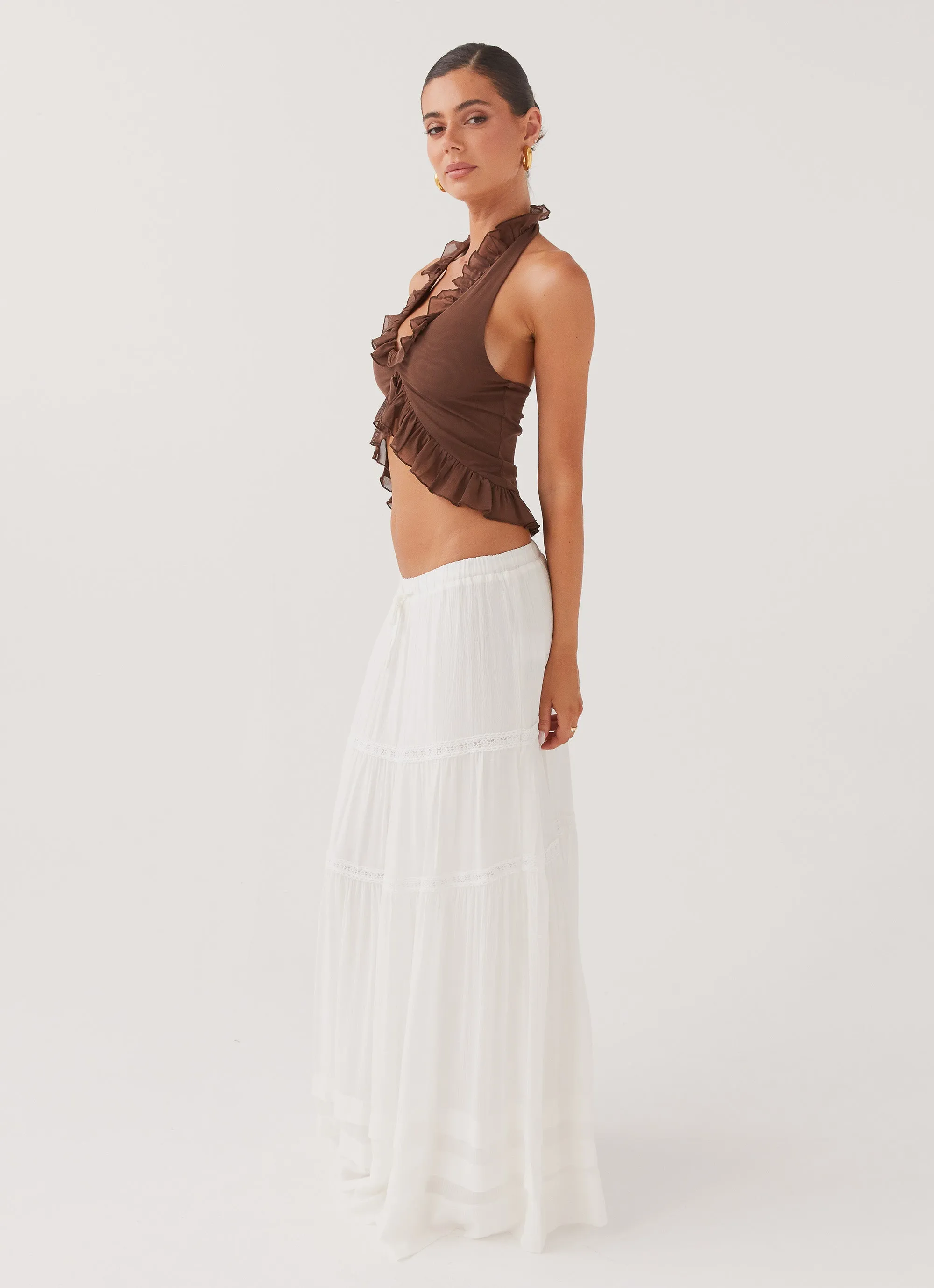 Moonstone Tiered Maxi Skirt - White Vegan Material