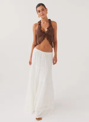 Moonstone Tiered Maxi Skirt - White Sequined Finish Smart Look