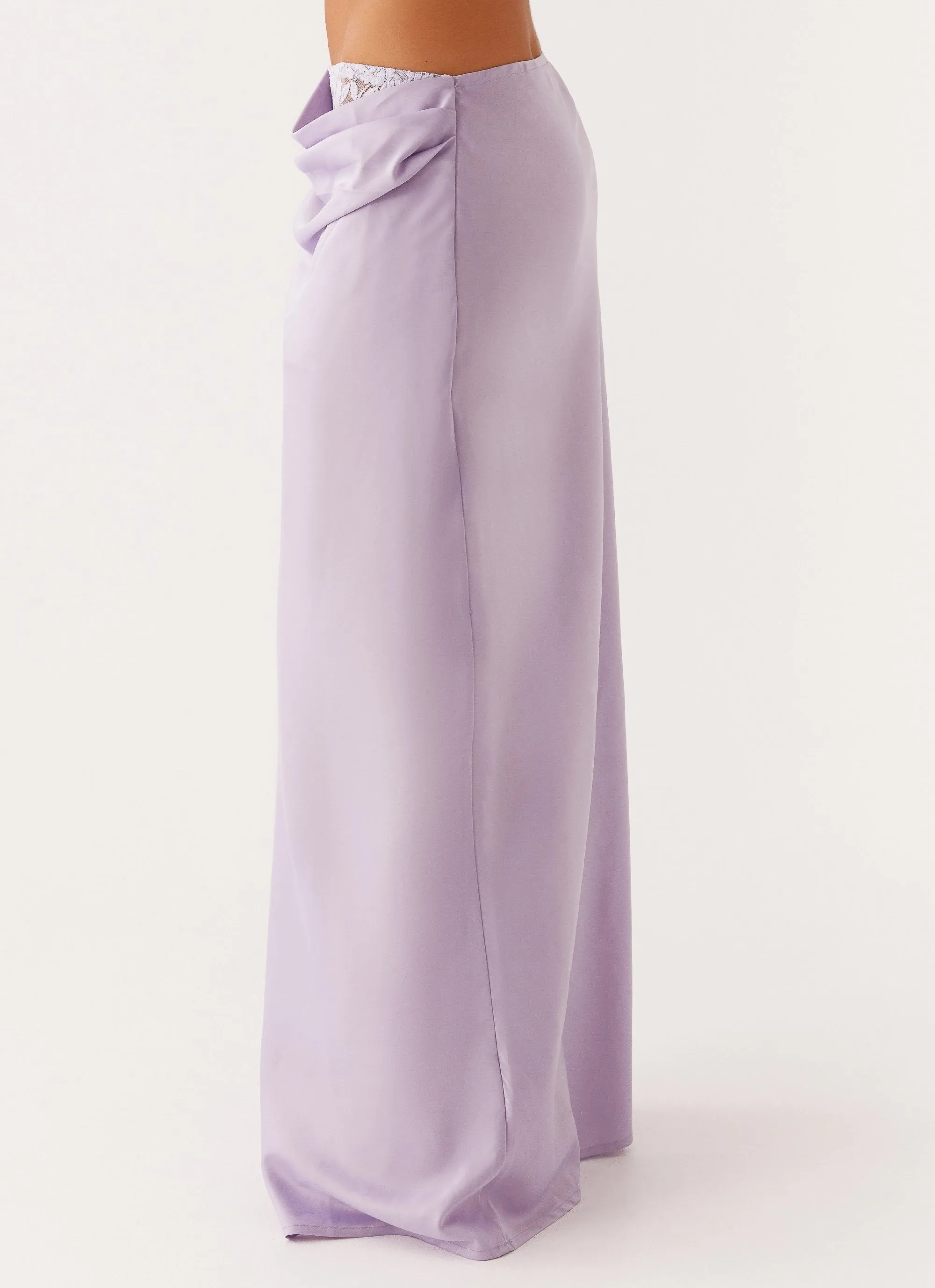 Wardrobe Hero Wrinkle Resistant Finish Nancy Lace Satin Maxi Skirt - Lilac