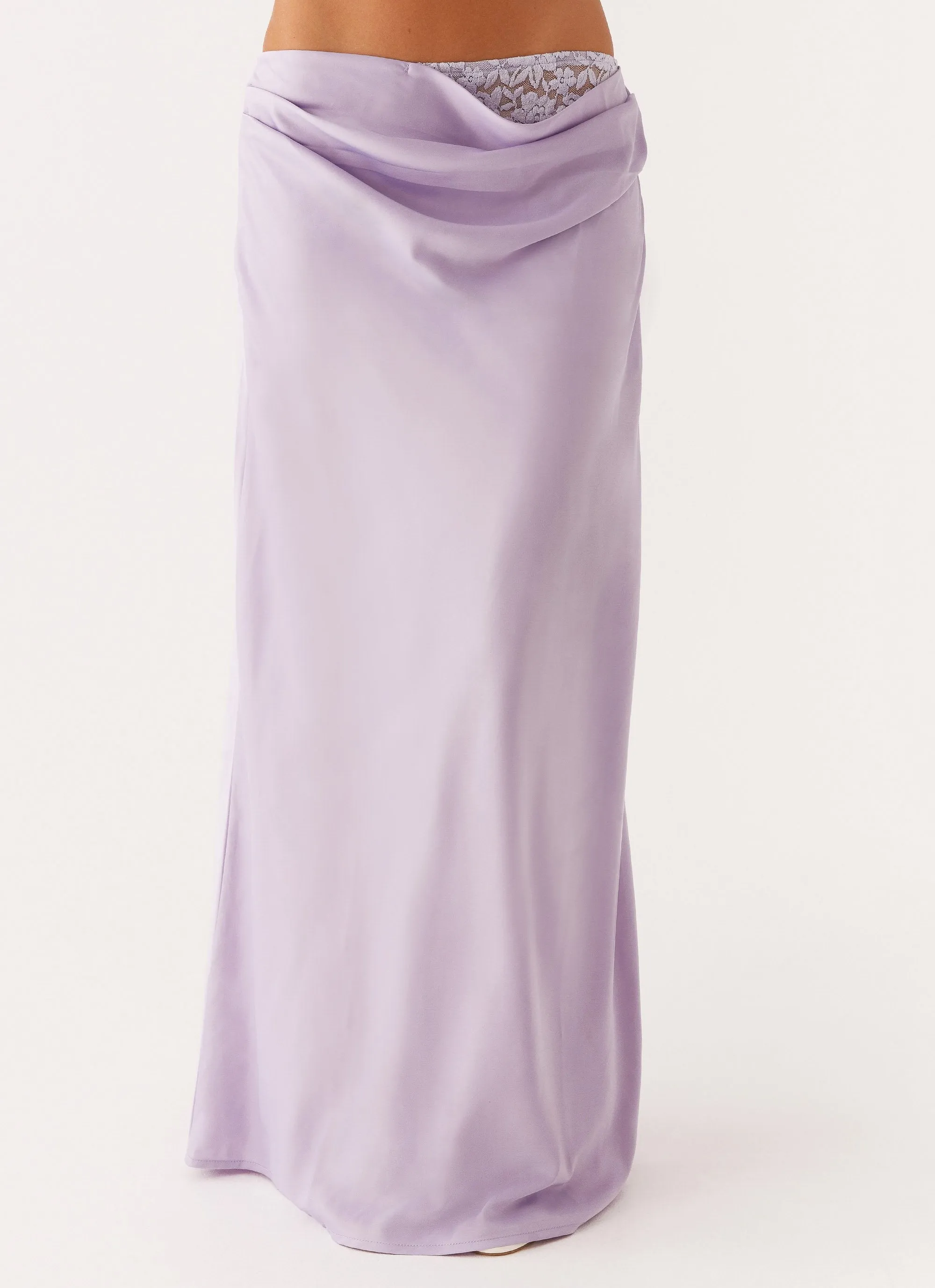 Nancy Lace Satin Maxi Skirt - Lilac Future Fashion Timeless Wear
