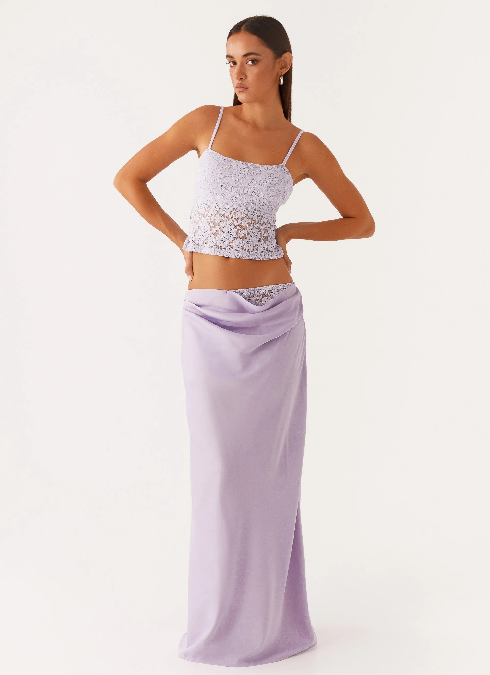 Resale Value Nancy Lace Satin Maxi Skirt - Lilac