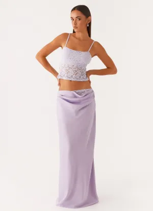 Resale Value Nancy Lace Satin Maxi Skirt - Lilac