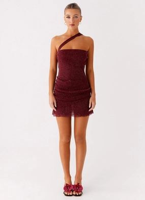 Misty Mesh Mini Dress - Maroon Easy Tones
