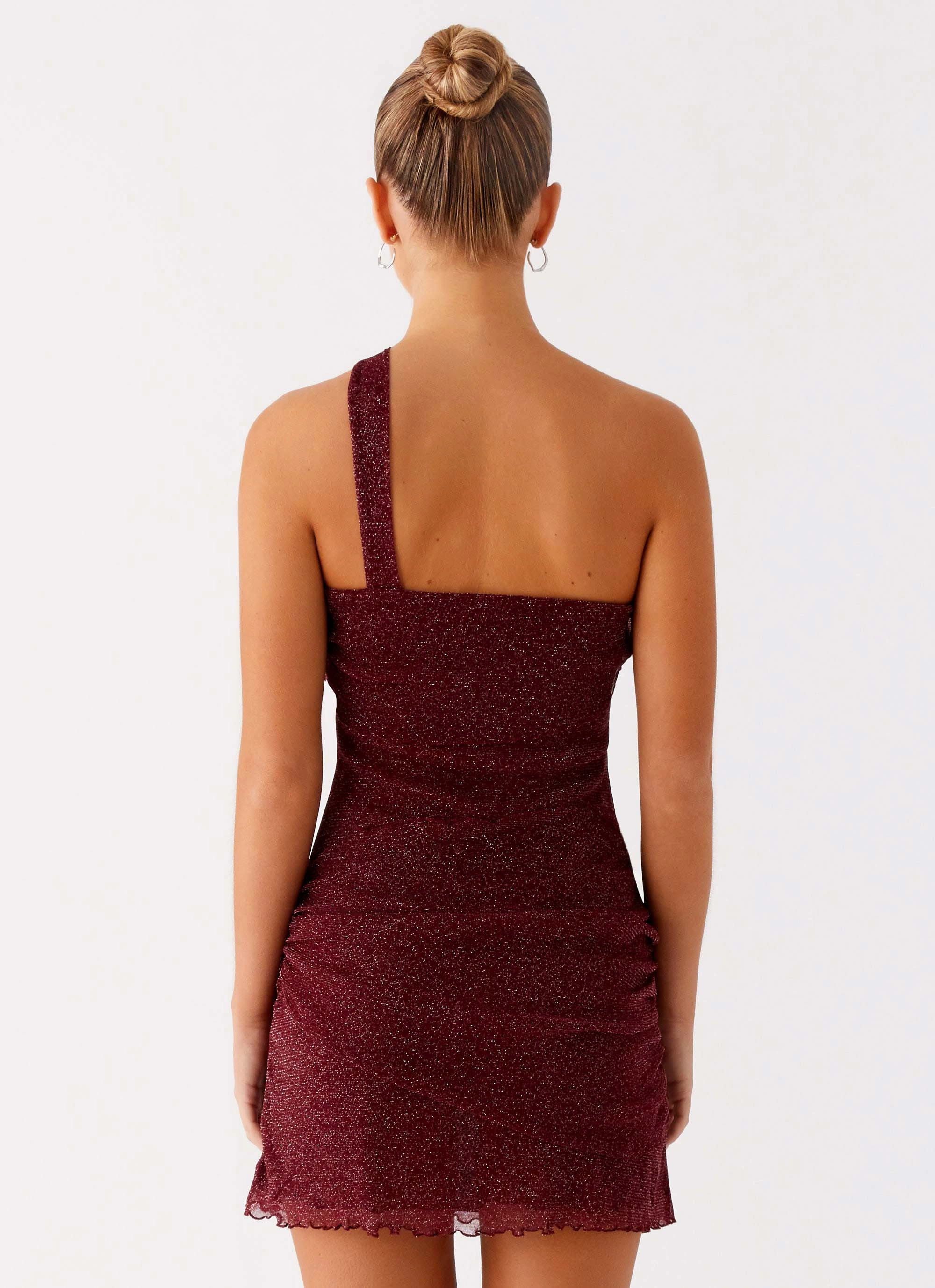 Sophisticated Waistband Fit Misty Mesh Mini Dress - Maroon