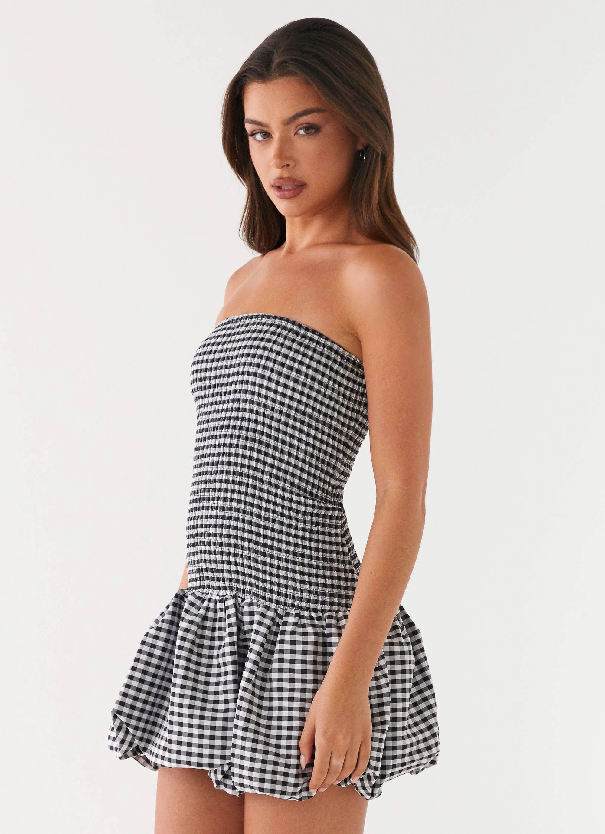 Versatile Style Silky Shape Martell Mini Dress - Black Gingham
