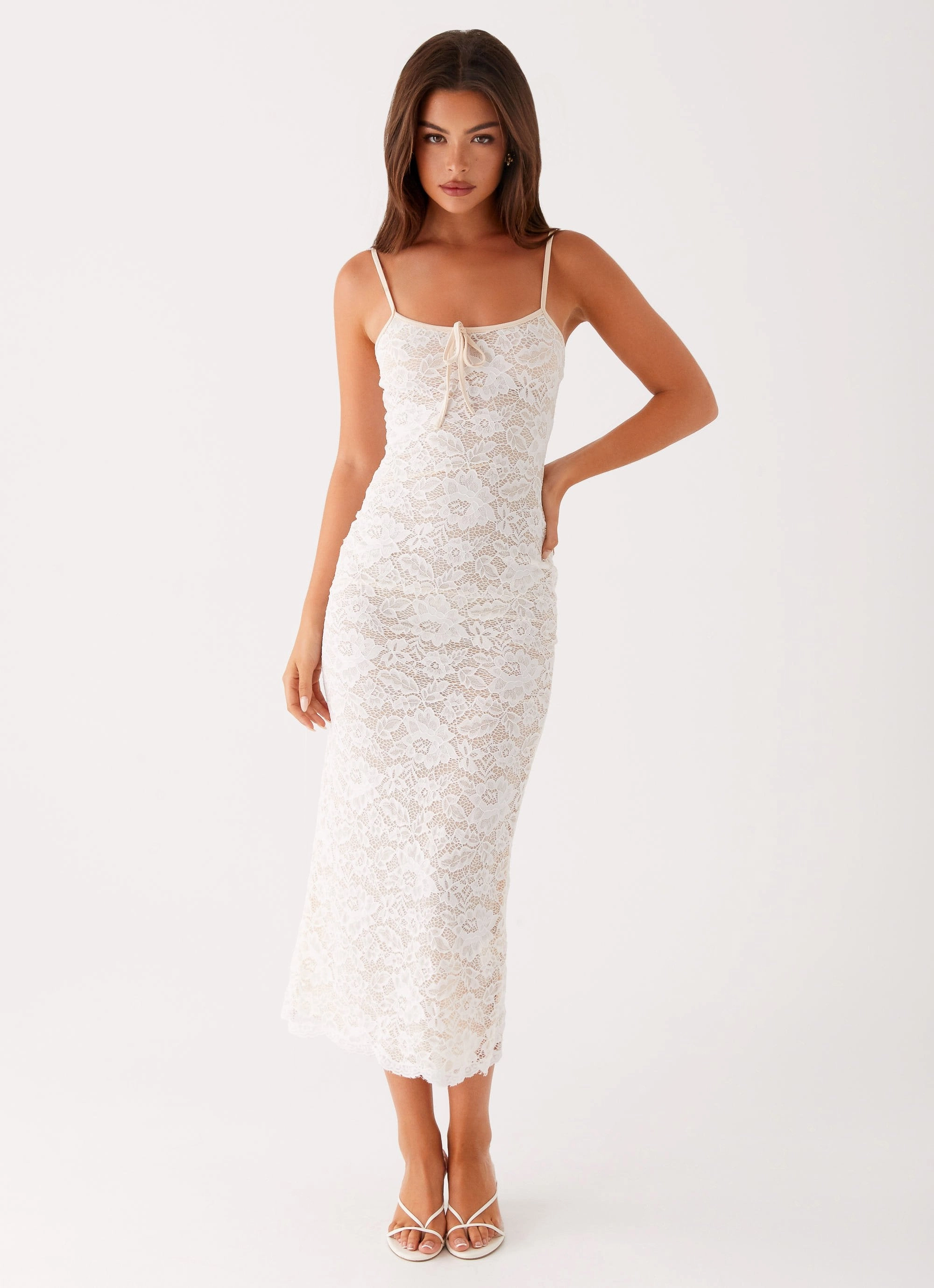 Postcards Lace Midi Dress - Ivory Functional Layer Edge Shape