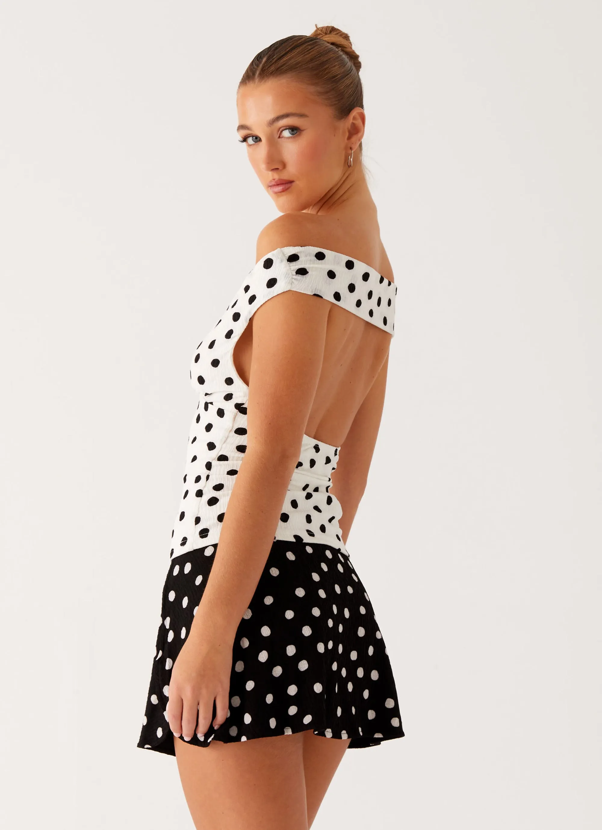 Rylie Top - White Polka Dot RibbedNeckline Organic Cotton Fiber