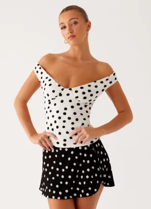 Non Iron Fabric Rylie Top - White Polka Dot
