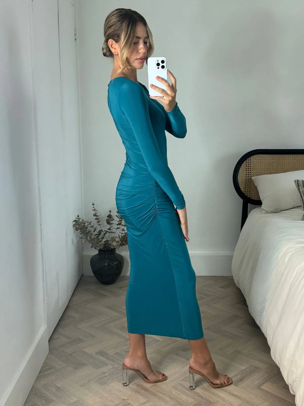 Simple Form Knit Warm Katie Slinky Maxi Dress / Teal