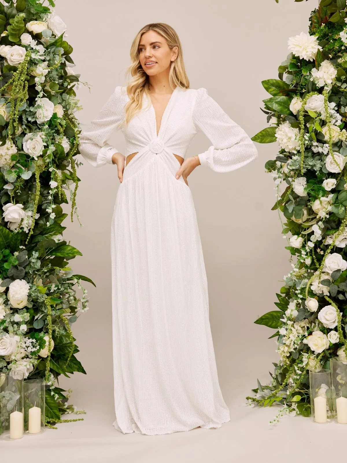 Sequin Cut Out Maxi Bridal Dress / White Smart and Sleek