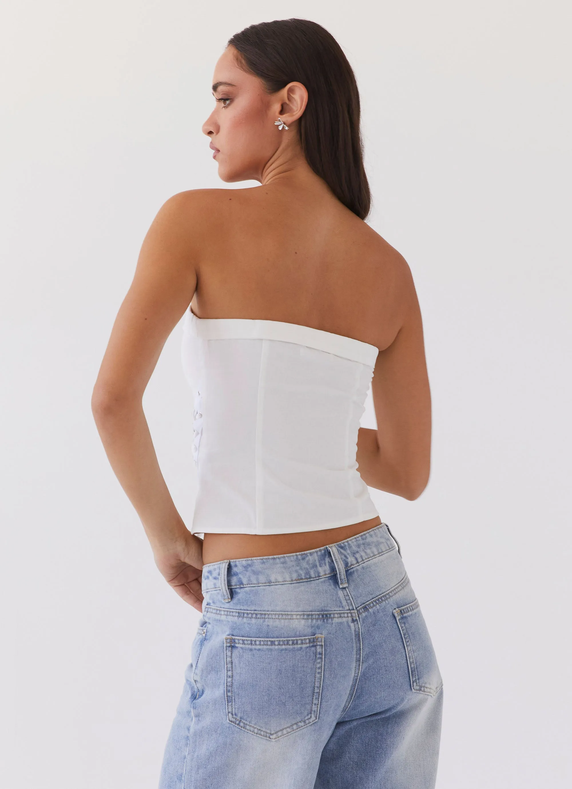 Be My Soulmate Bustier Top - White Non Slip Shoulder Seams Organic Cotton Blend