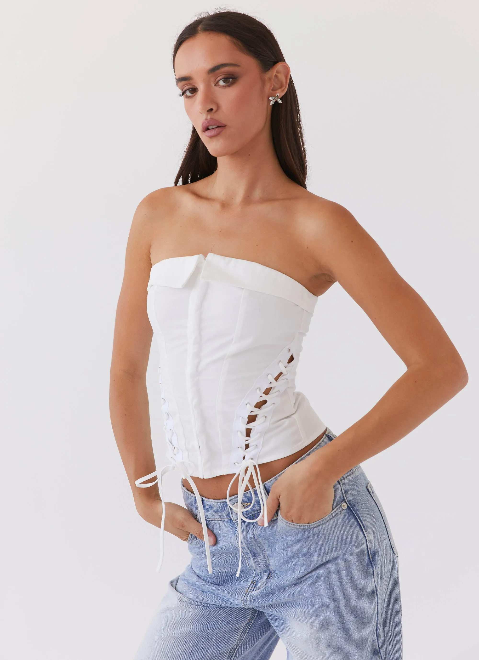 Be My Soulmate Bustier Top - White Soft Touch Fabric