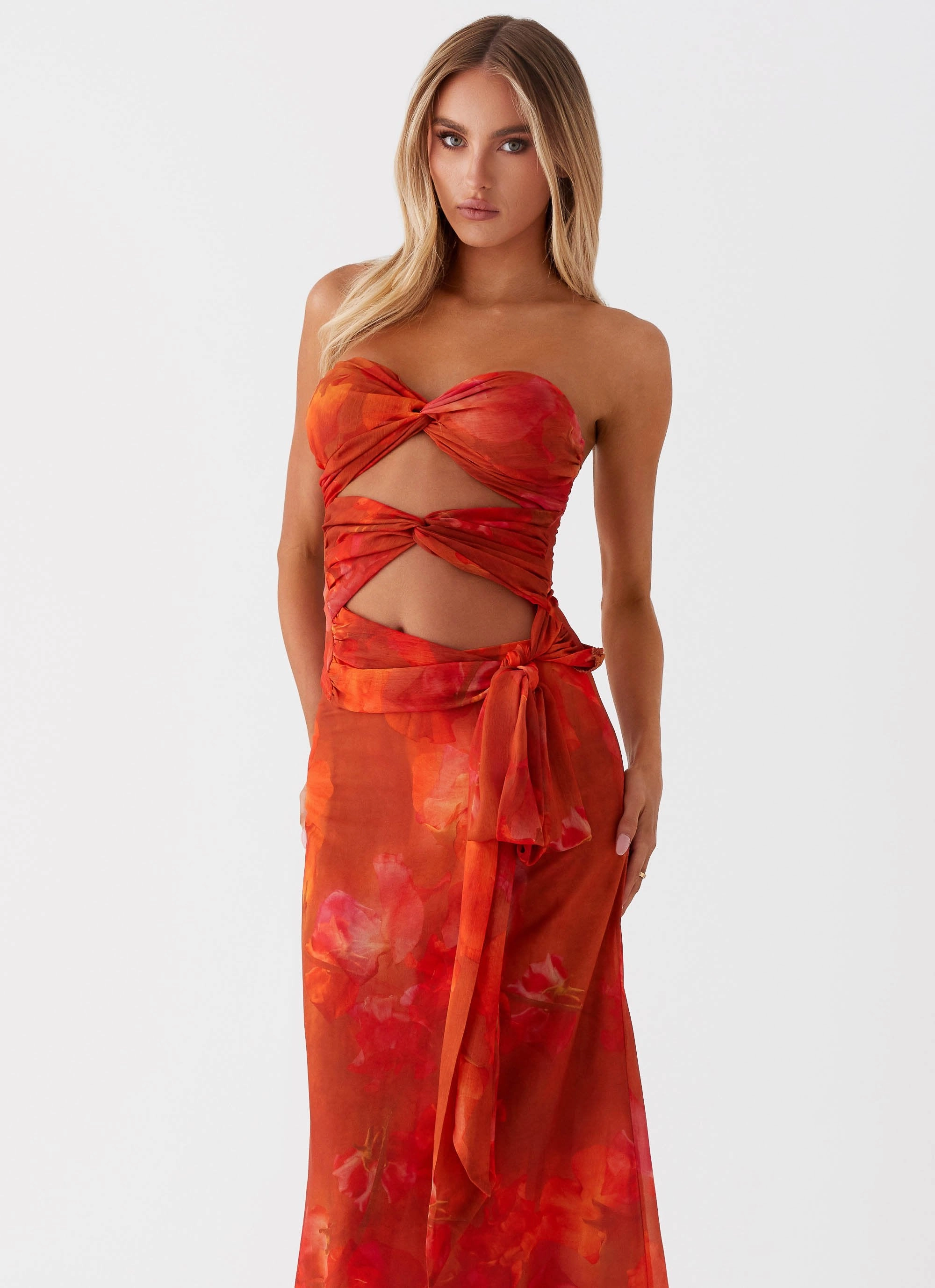 AntiStatic Material Hidden Button Placket Sunlight Cascade Top - Amber