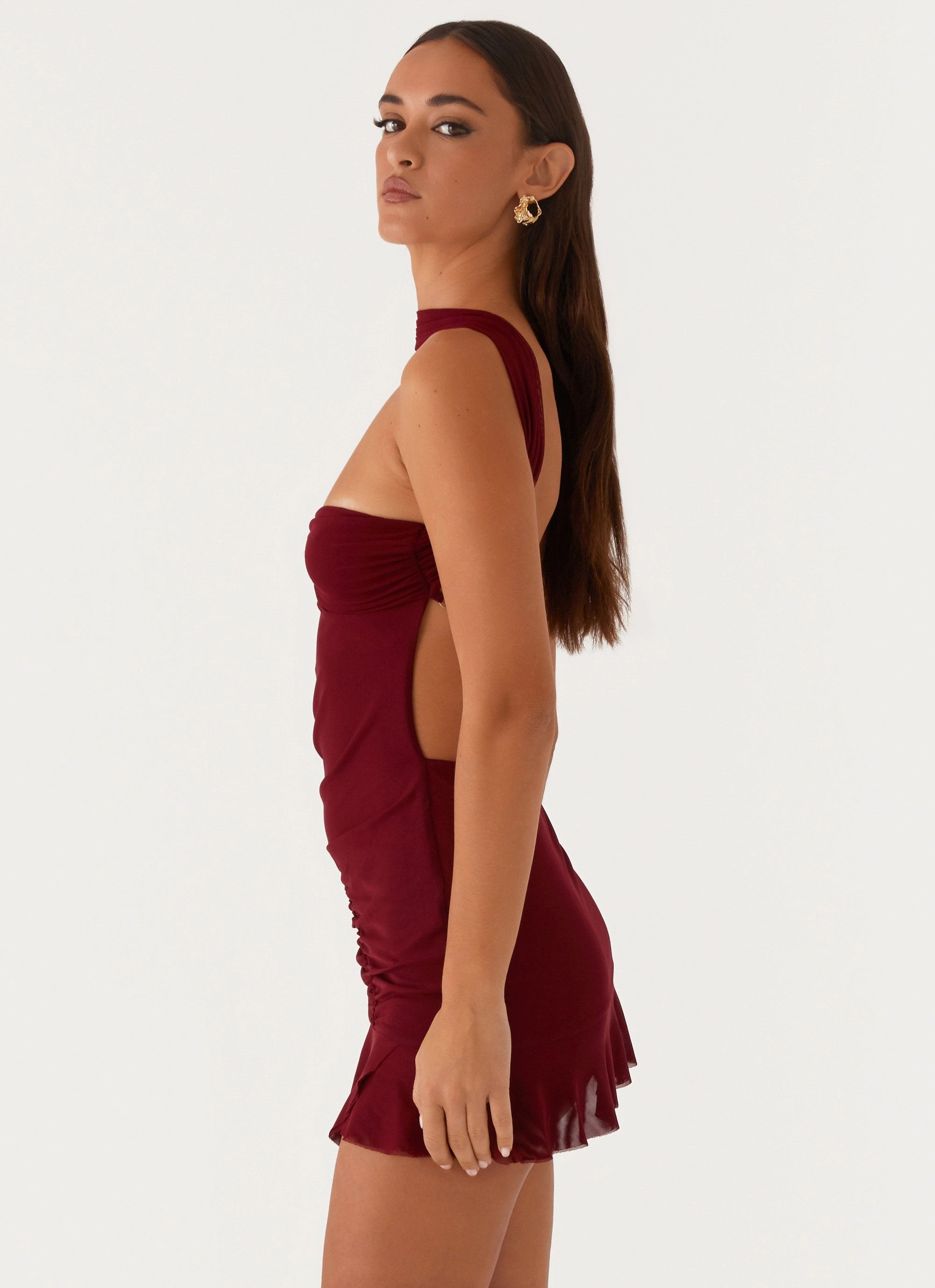 Elegant Waist Design Pari Open Back Mini Dress - Mulberry