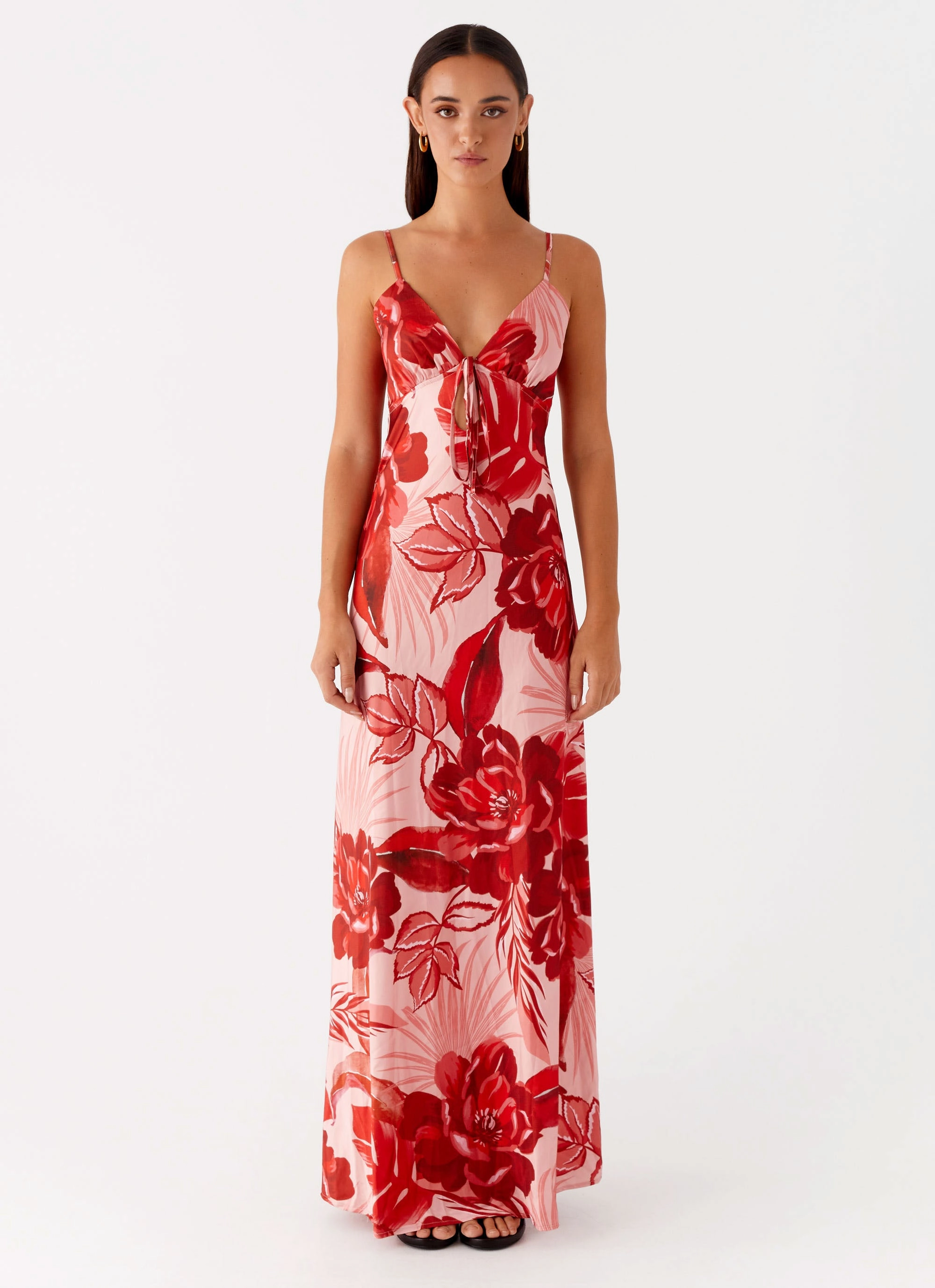 Warm Pink Flora Satin Maxi Dress - Sicily Sunsets Print