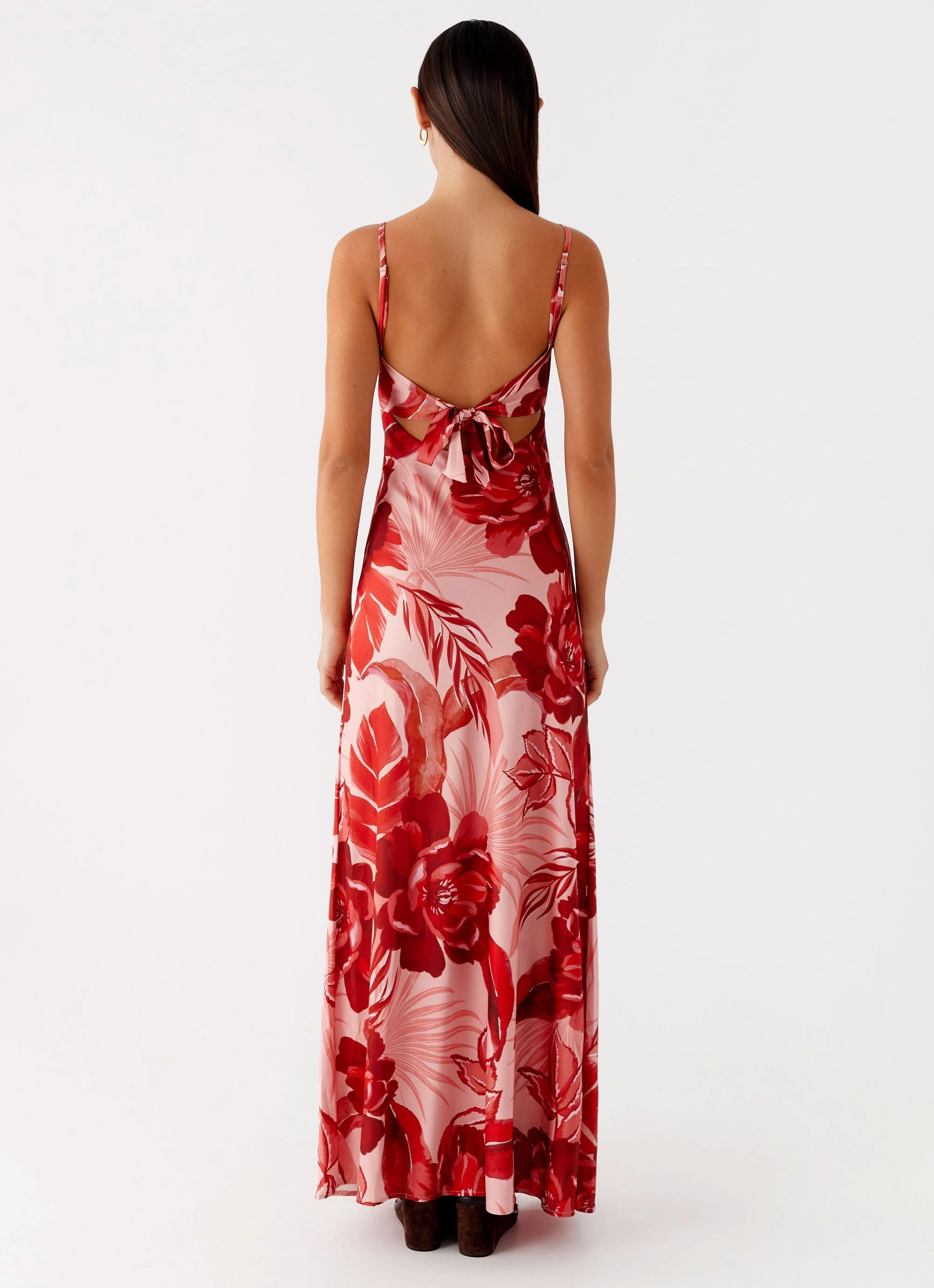 Flora Satin Maxi Dress - Sicily Sunsets Print Artisanal-Detail Polished Wear