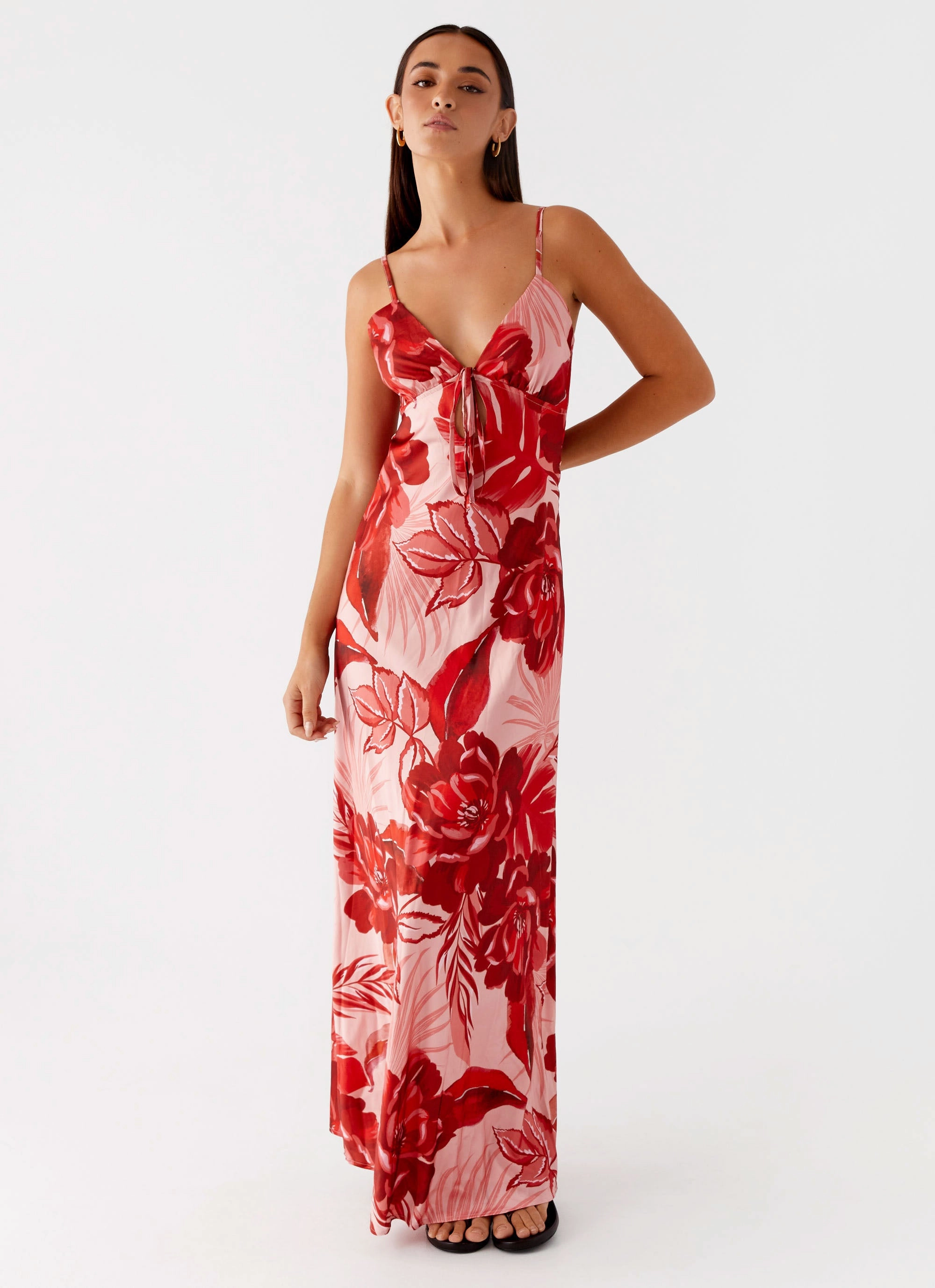 Flora Satin Maxi Dress - Sicily Sunsets Print Comfy Wear