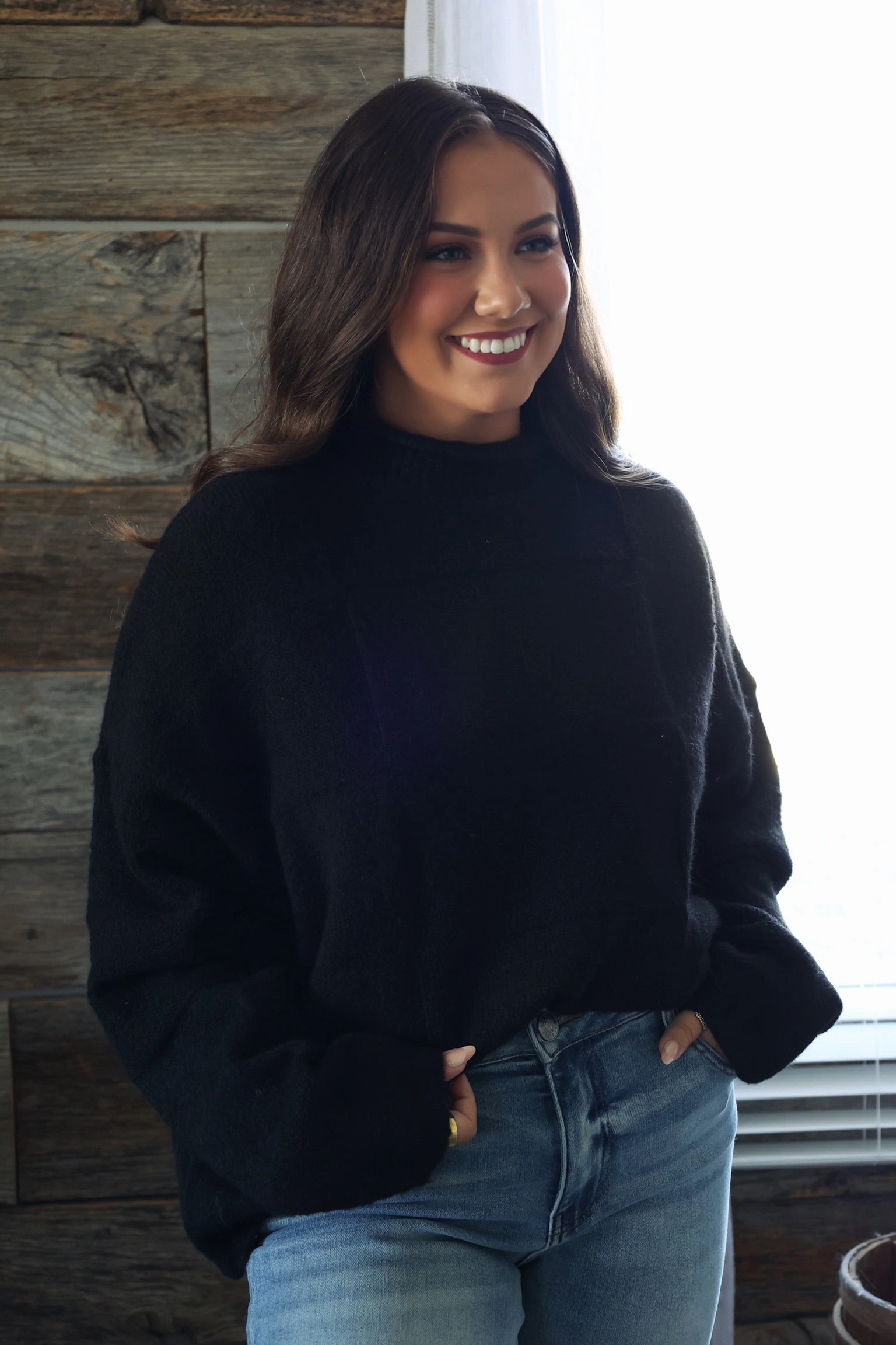 Ryleigh Mock Neck Sweater - Black (FINAL SALE) Sport Hoodie Heather Effect Finish