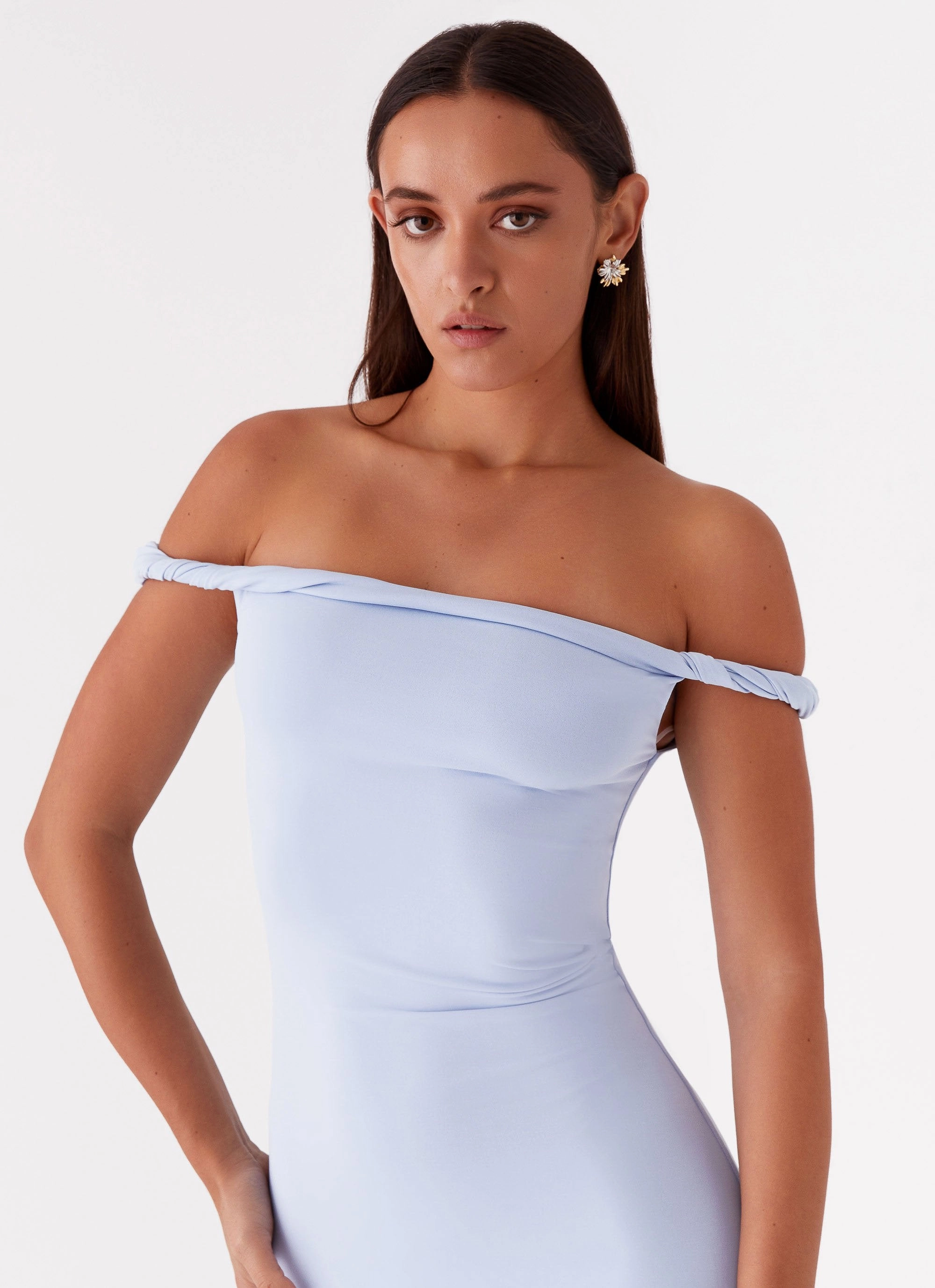 Perfect Wear Open Design Arabella Twist Shoulder Maxi Dress - Blue