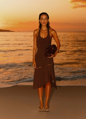 Fast Times Midi Dress - Chocolate Flattering Lines Fast Times Midi Dress - Chocolate Smart Vibe