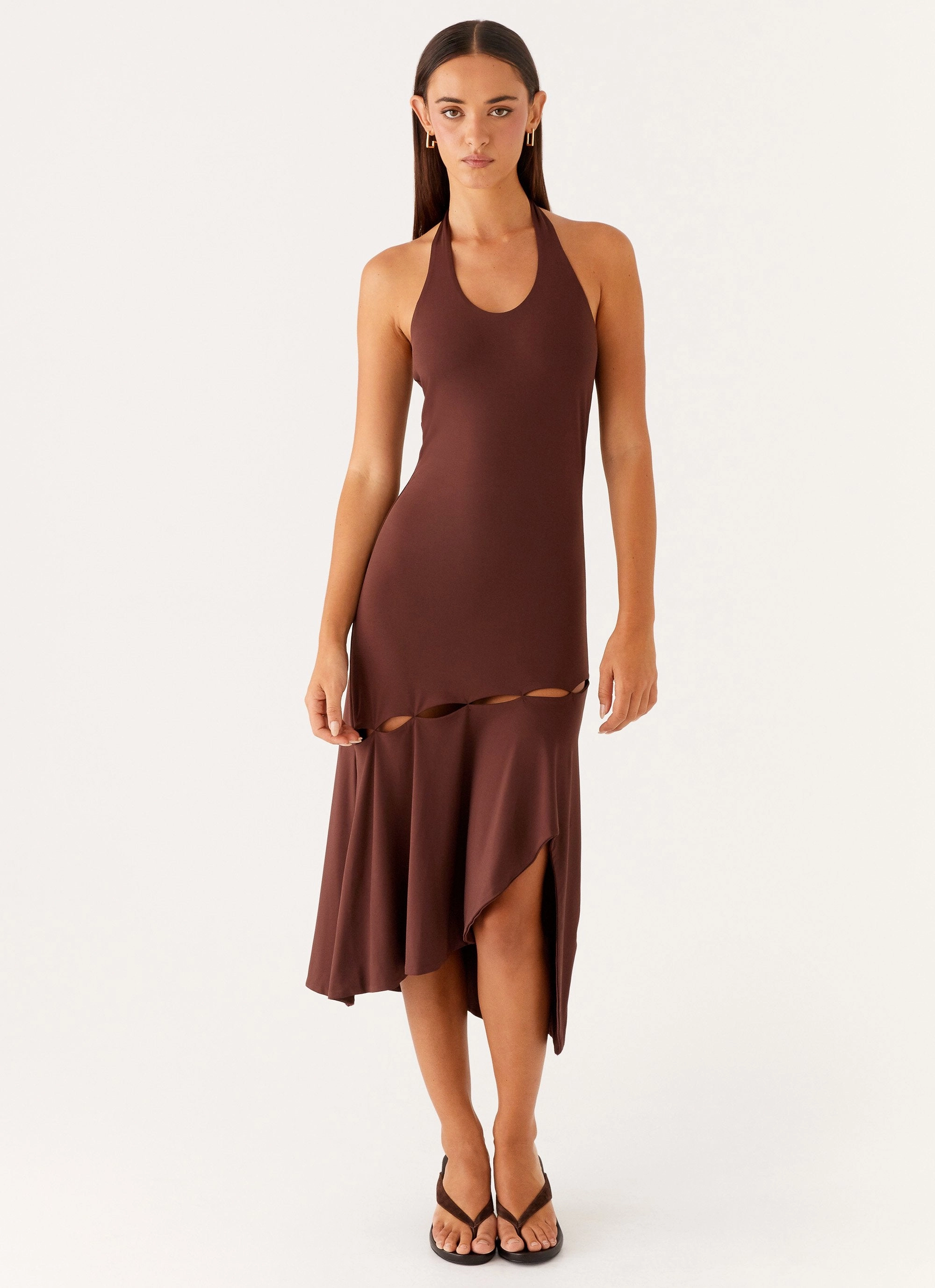 Balloon-Sleeve Fast Times Midi Dress - Chocolate