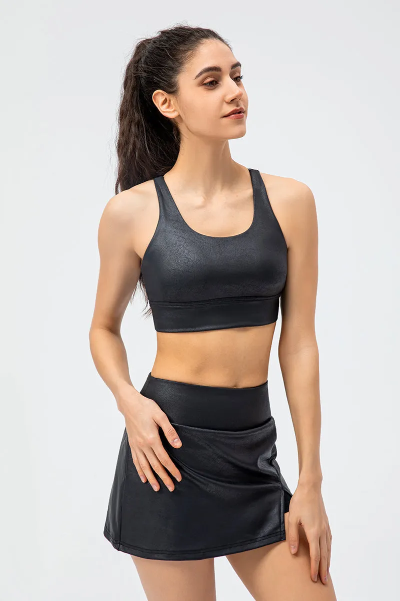 Faux Leather Crisscross Bra Medium Support