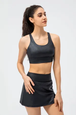 Faux Leather Crisscross Bra Medium Support