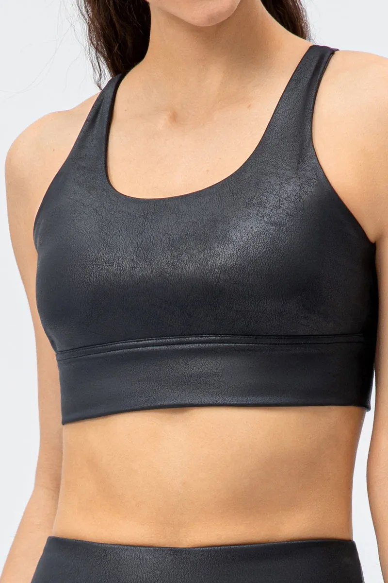 Faux Leather Crisscross Bra Medium Support