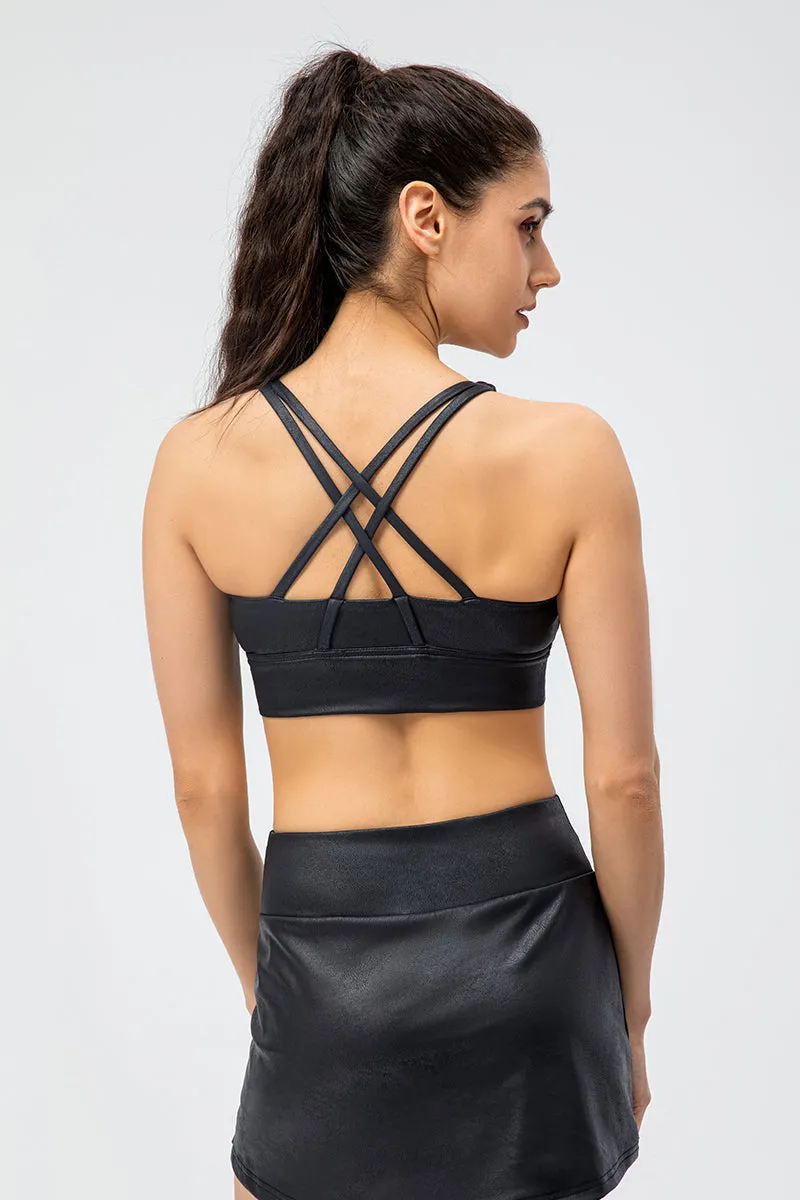 Faux Leather Crisscross Bra Medium Support