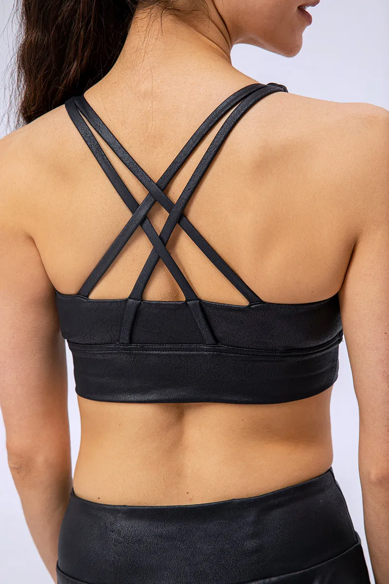 Faux Leather Crisscross Bra Medium Support