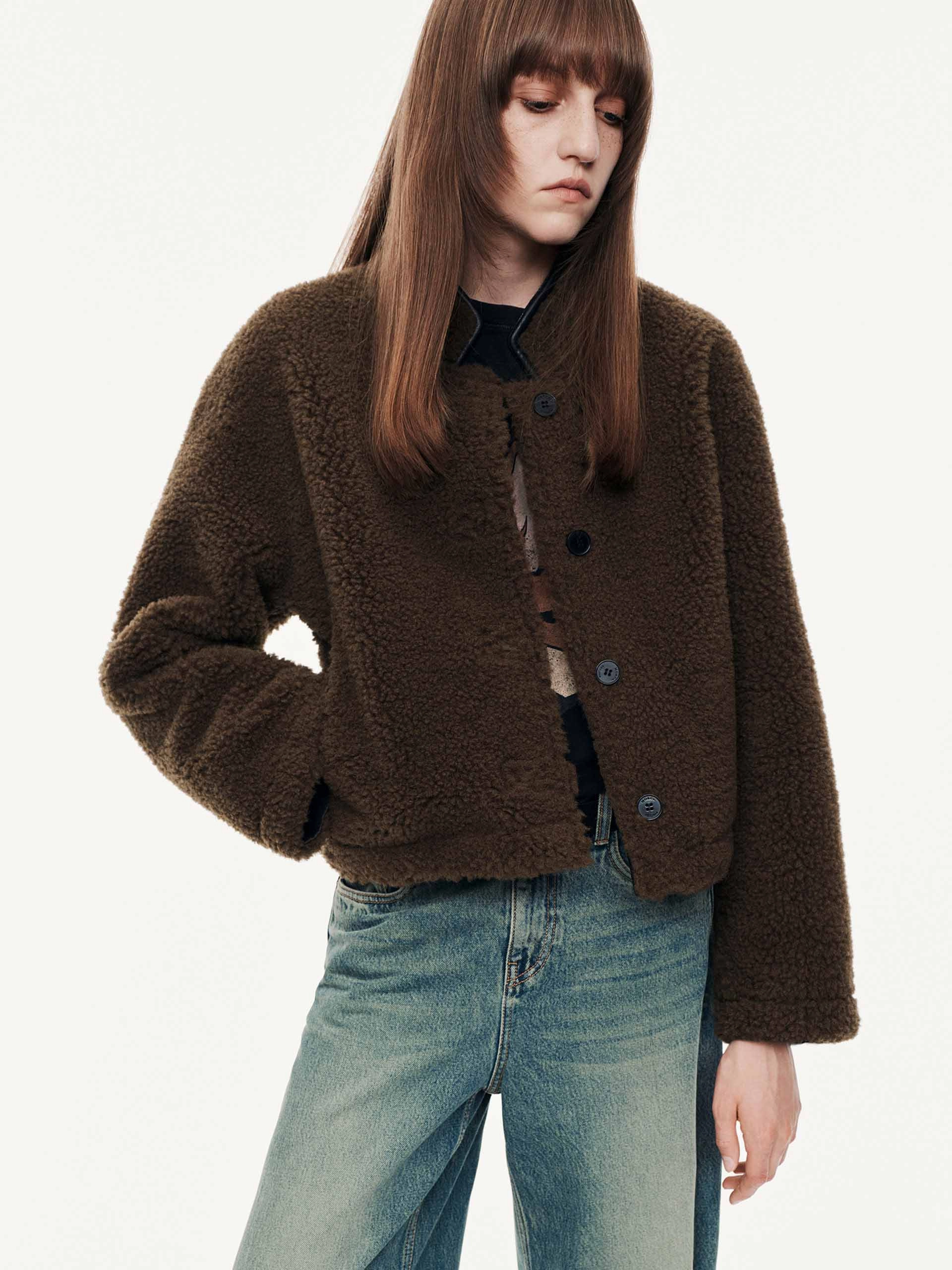 Faux Shearling Button Coat