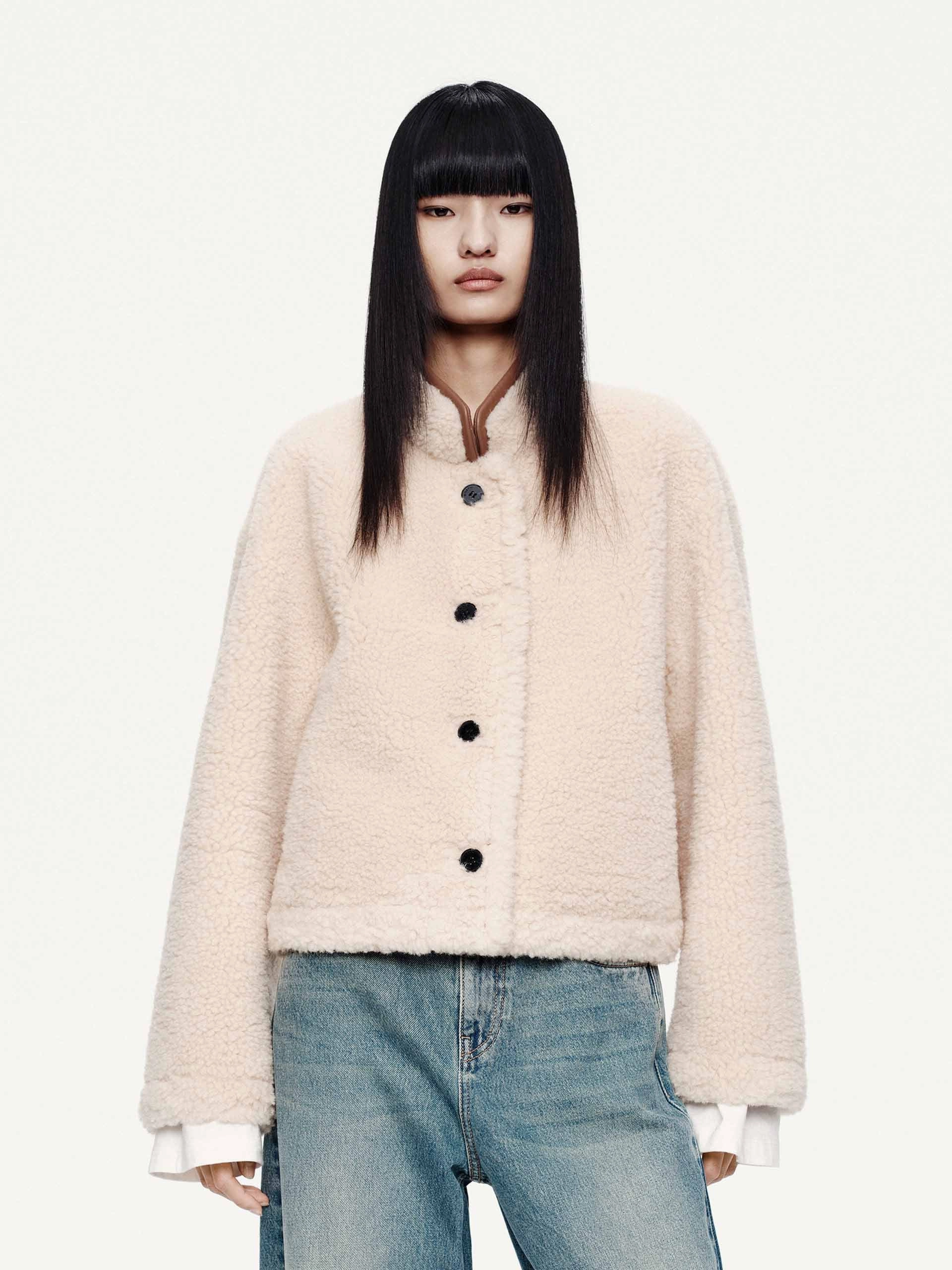 Faux Shearling Button Coat