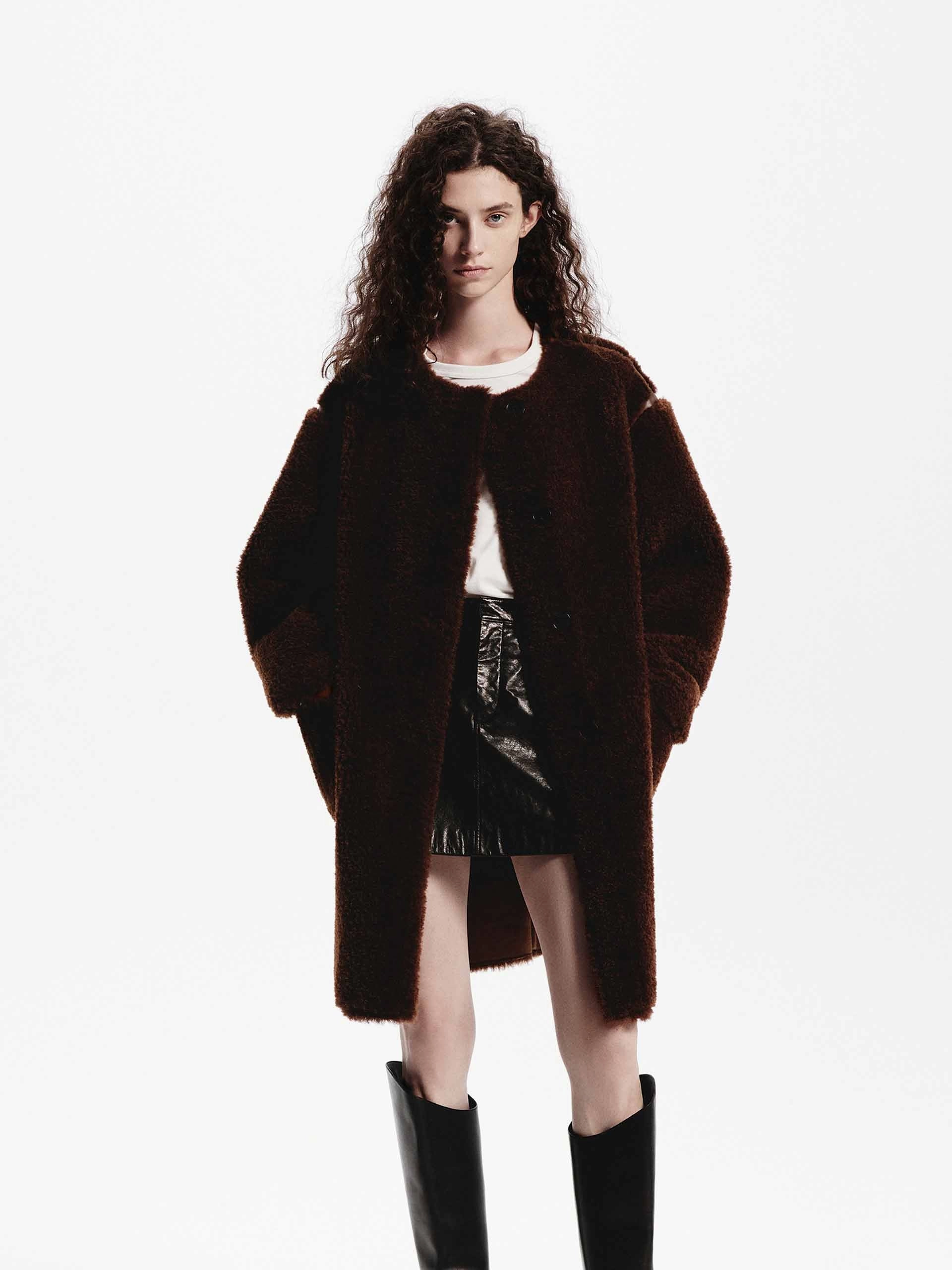 Faux Shearling Midi Coat