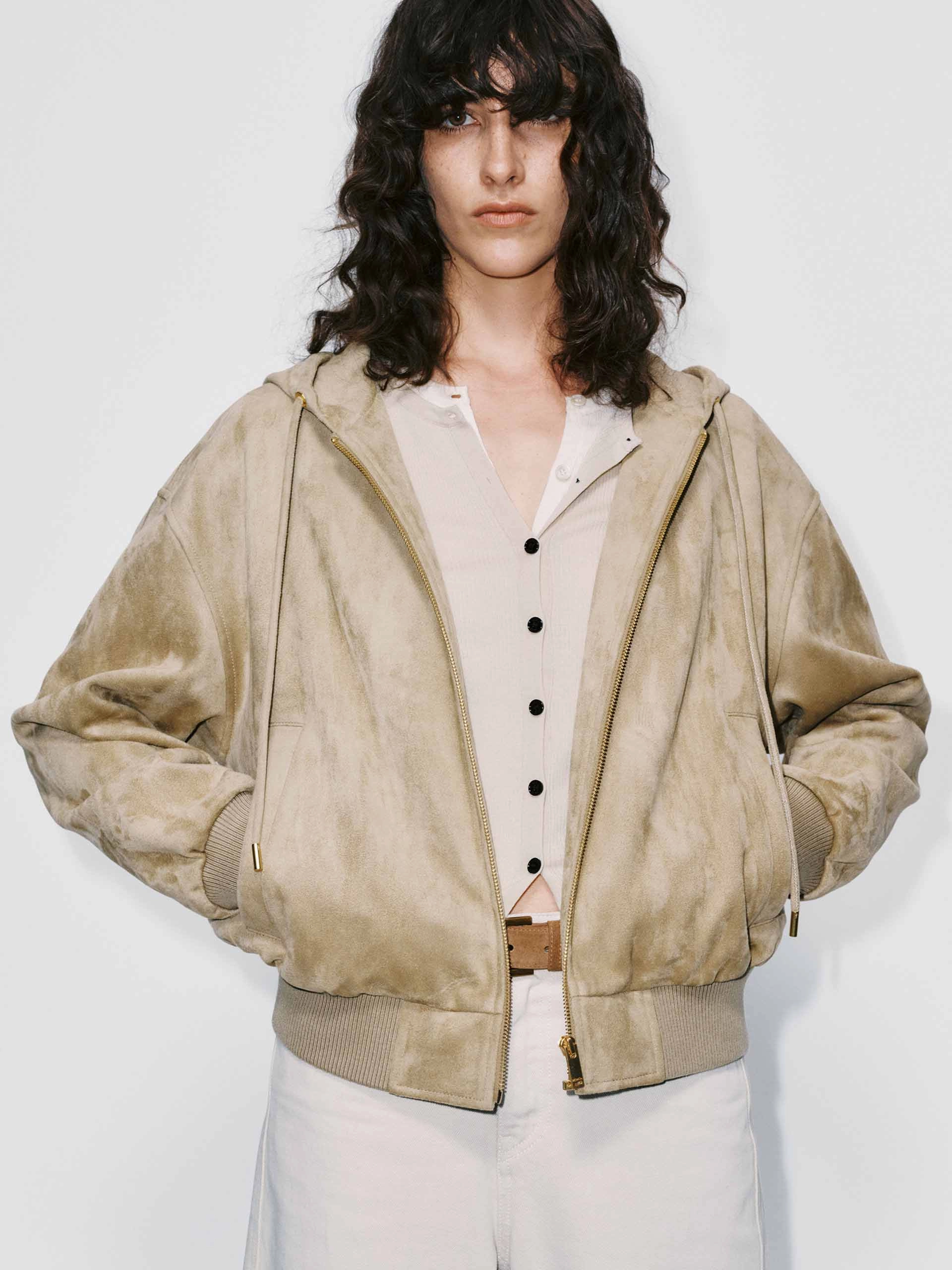 Faux Suede Hooded Coat