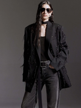 Feather Embellished Wool Blazer Feather Embellished Wool Blazer