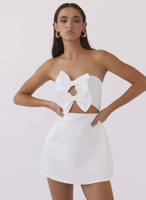 Girl Crush Bow Mini Dress - White Sculpted Detail