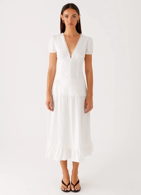 Feather trim London Midi Dress - White London Midi Dress - White Cap-Sleeve Smooth Motion
