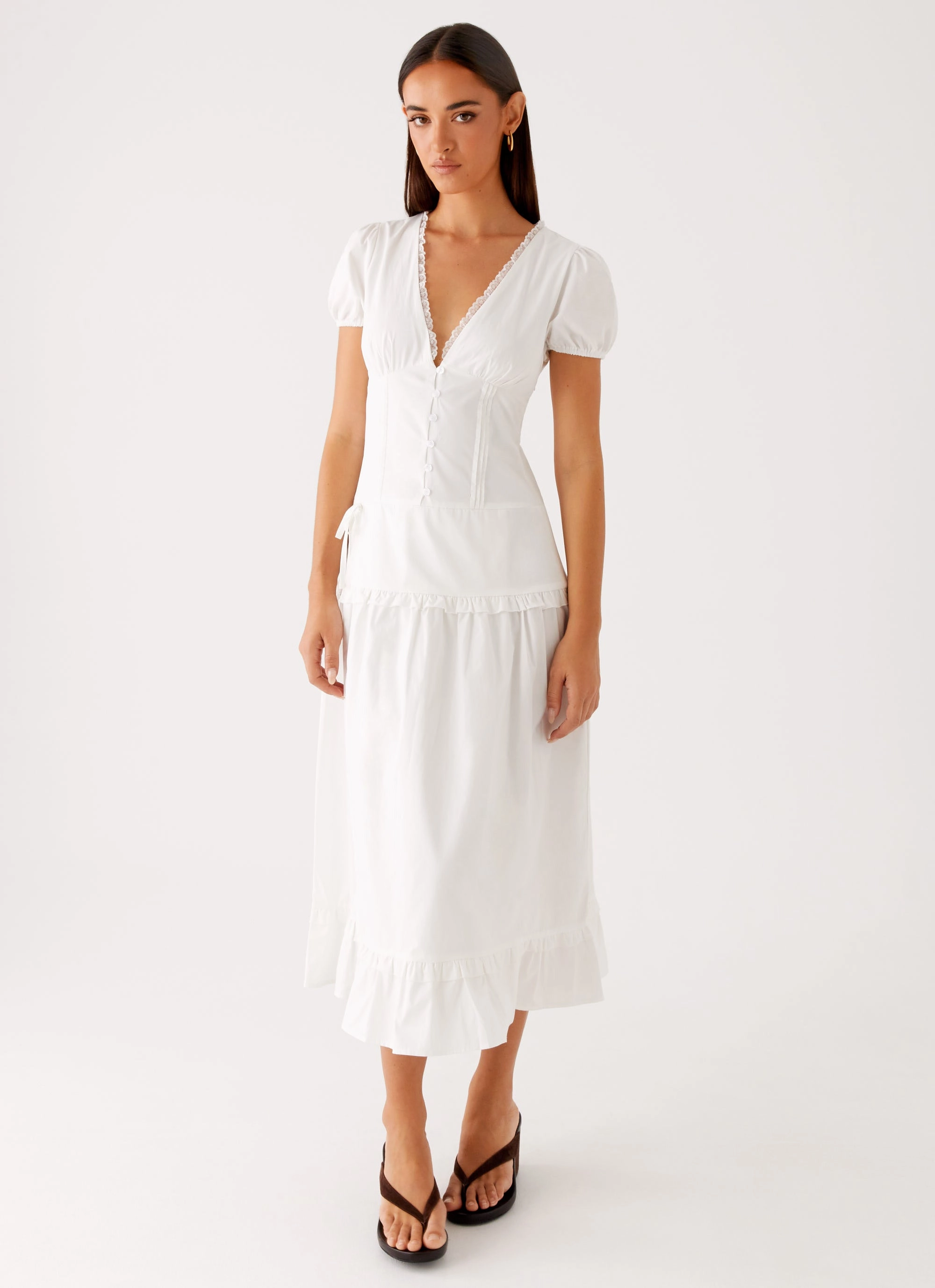 Stylish Design Rose Flush London Midi Dress - White
